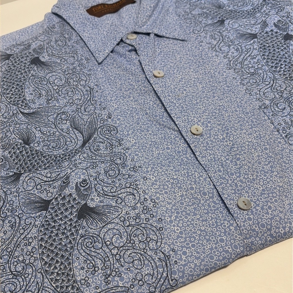 Tori Richard Men's L Short Sleeve Shirt Bubble AOP Koi Fish 100% Cotton USA